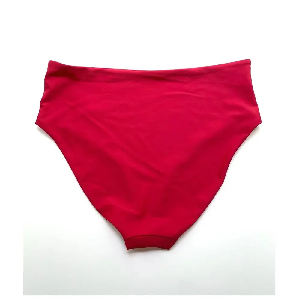 Quince Italian High-Rise Bikini Bottom Swim Cherry Red Size Large NEW